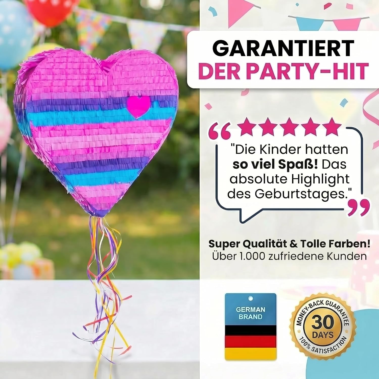 Herz-Pinata zum Befüllen - Party-Deko & Geburtstags-Highlight