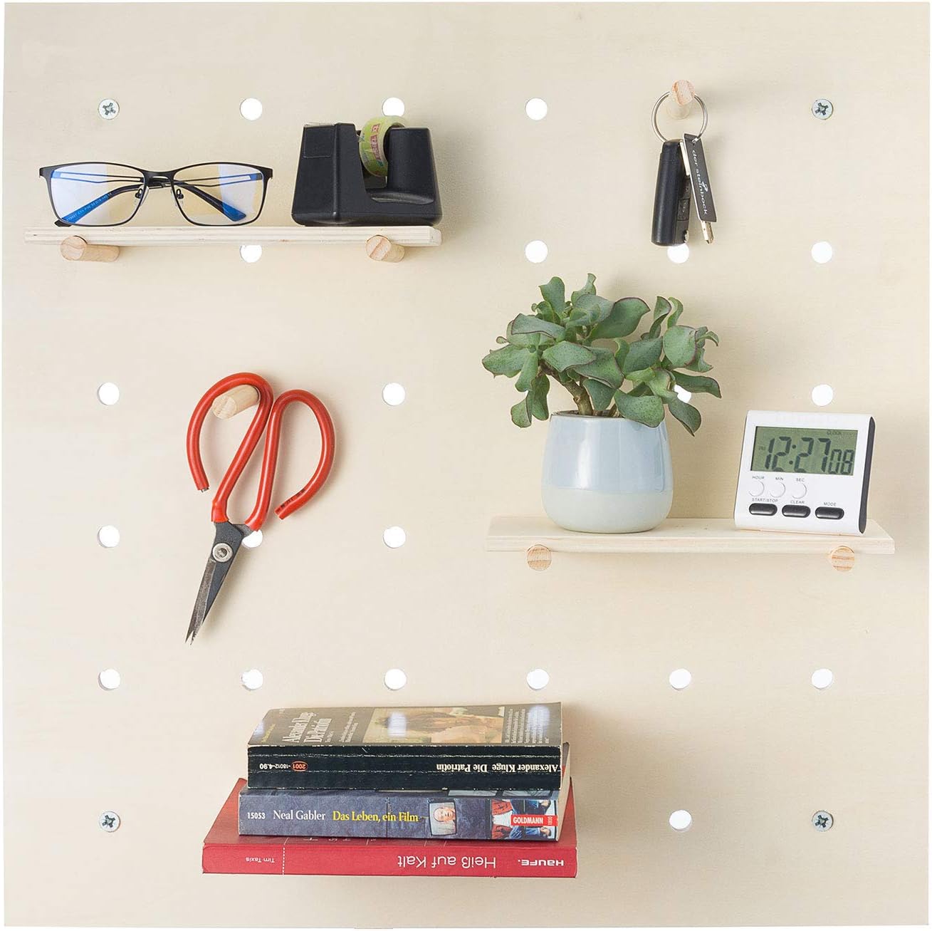 Holz Wandregal Pegboard – Flexibles Stecktafel System 58x58cm