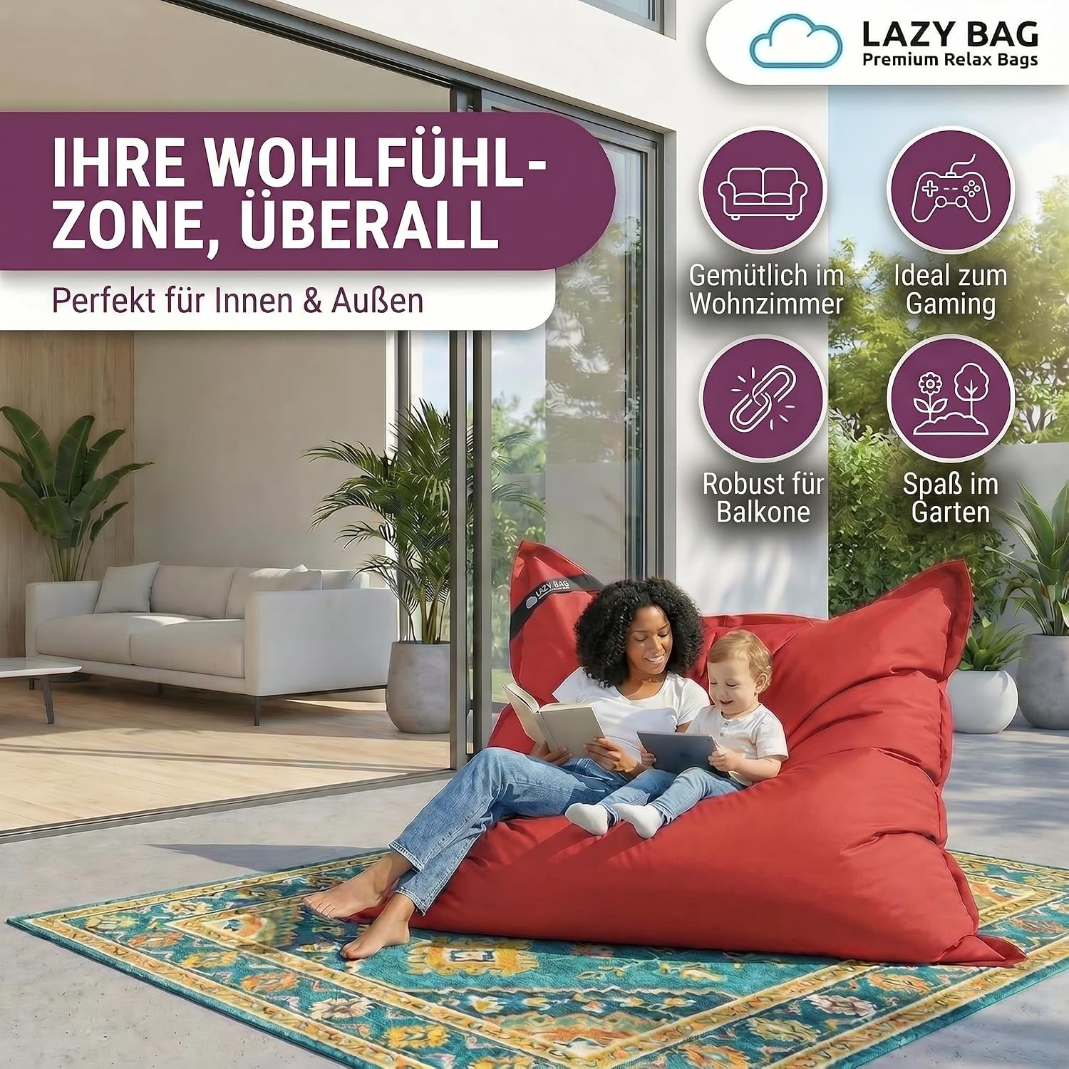 LazyBag Outdoor Sitzsack Junior – Wasserfestes Sitzkissen für Kinder