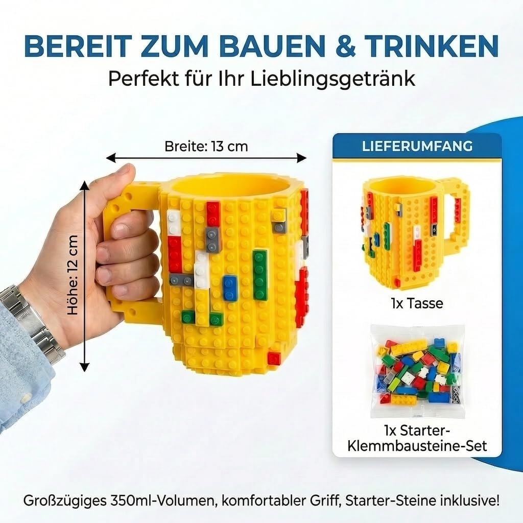 Brick Mug - Bausteine-Kaffeetasse 350ml - Kompatibler DIY Becher