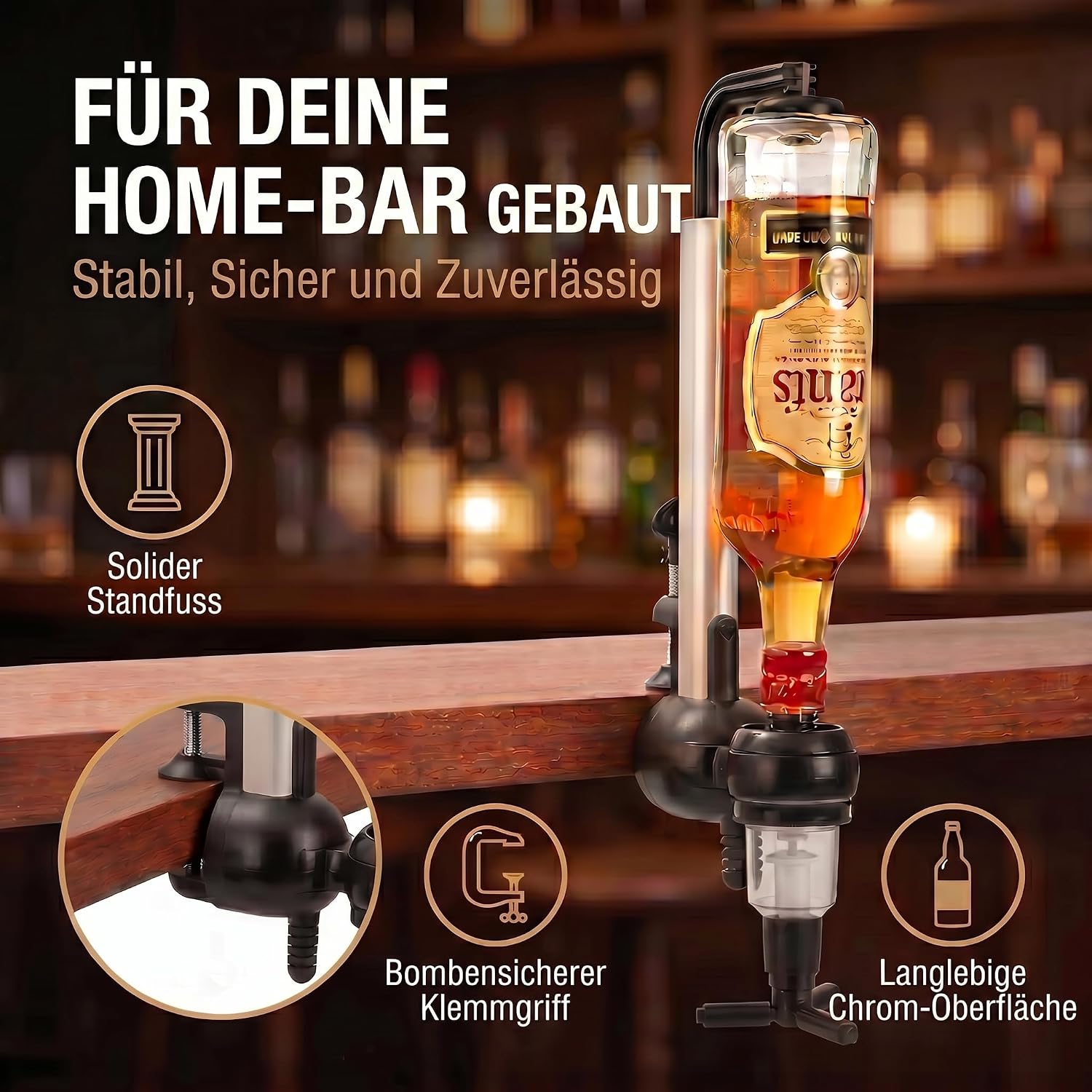 Bar-Butler Spirituosenspender 4cl – Stabile 1-fach Flaschenhalterung
