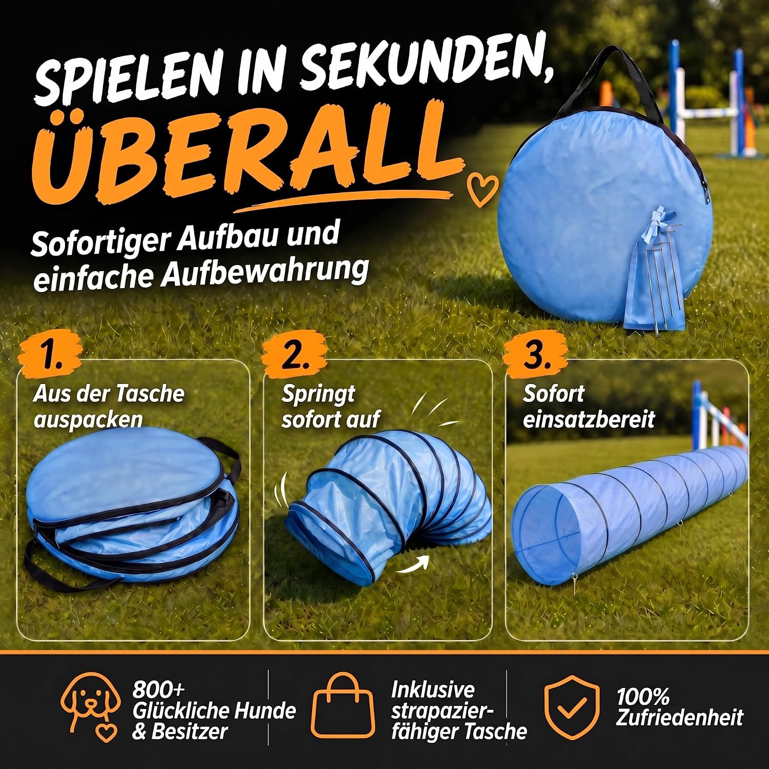 Hunde Agility Tunnel Set 500 cm - Spieltunnel mit Hürden