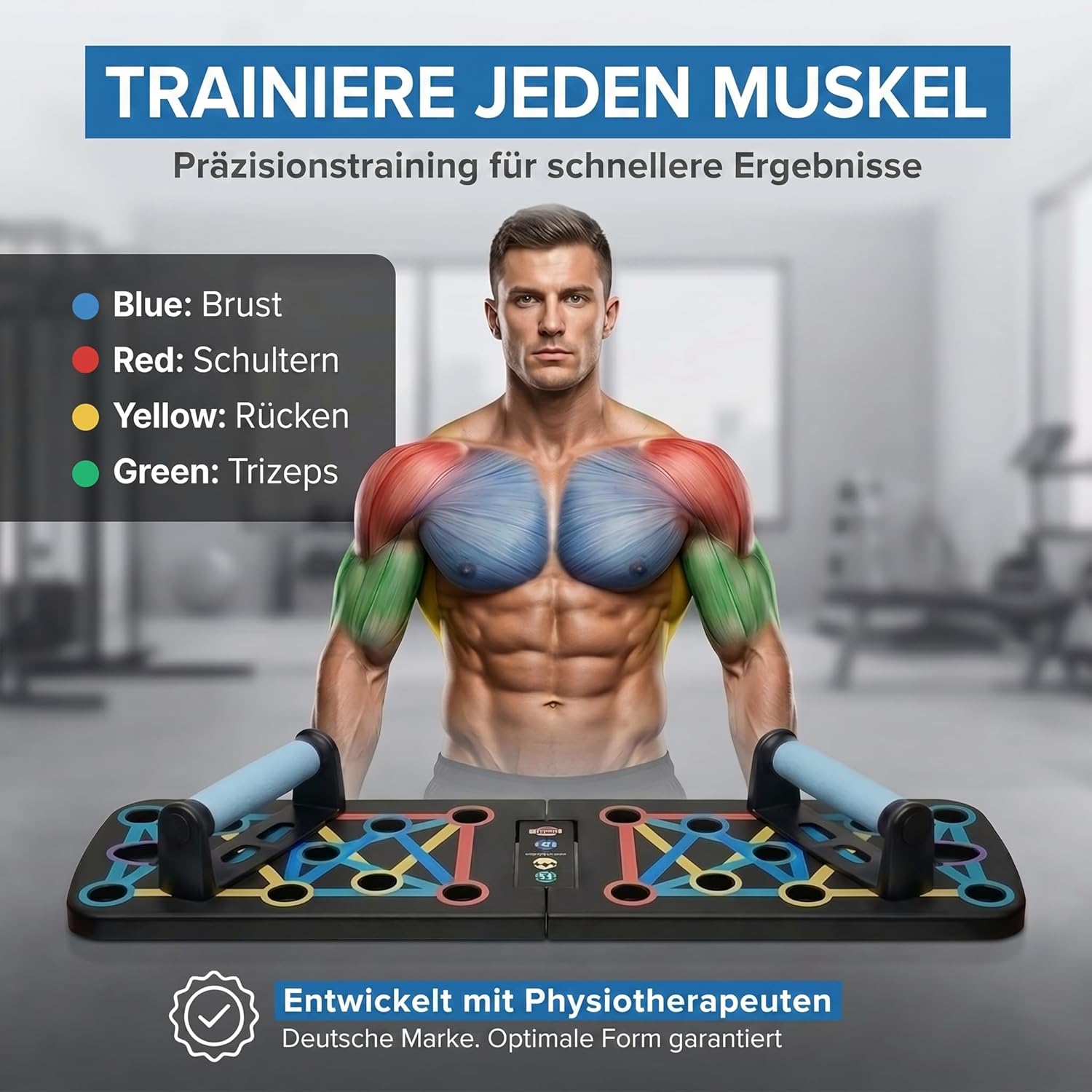 20in1 Liegestütze-Brett Elite - Faltbares Push-Up Board mit Bändern
