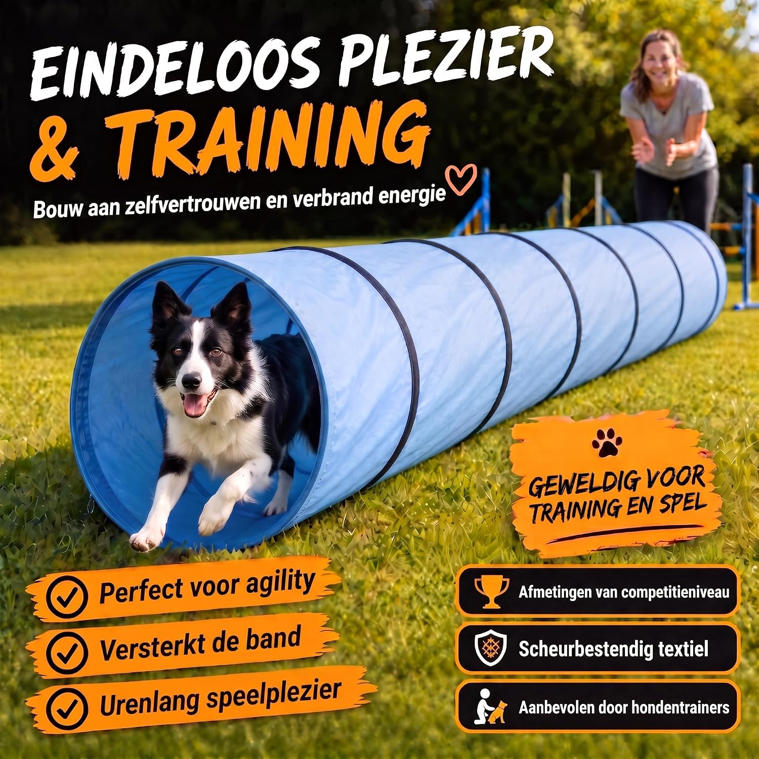 Hundetunnel Agility 300 cm - Faltbar & Robust - Inkl. Zubehör