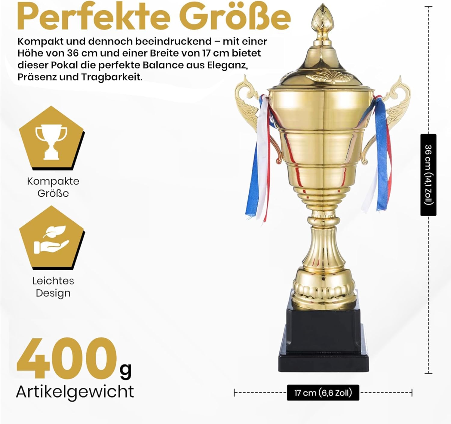 Siegerpokal mit Deckel 36 cm – Goldene Trophäe für Turniere