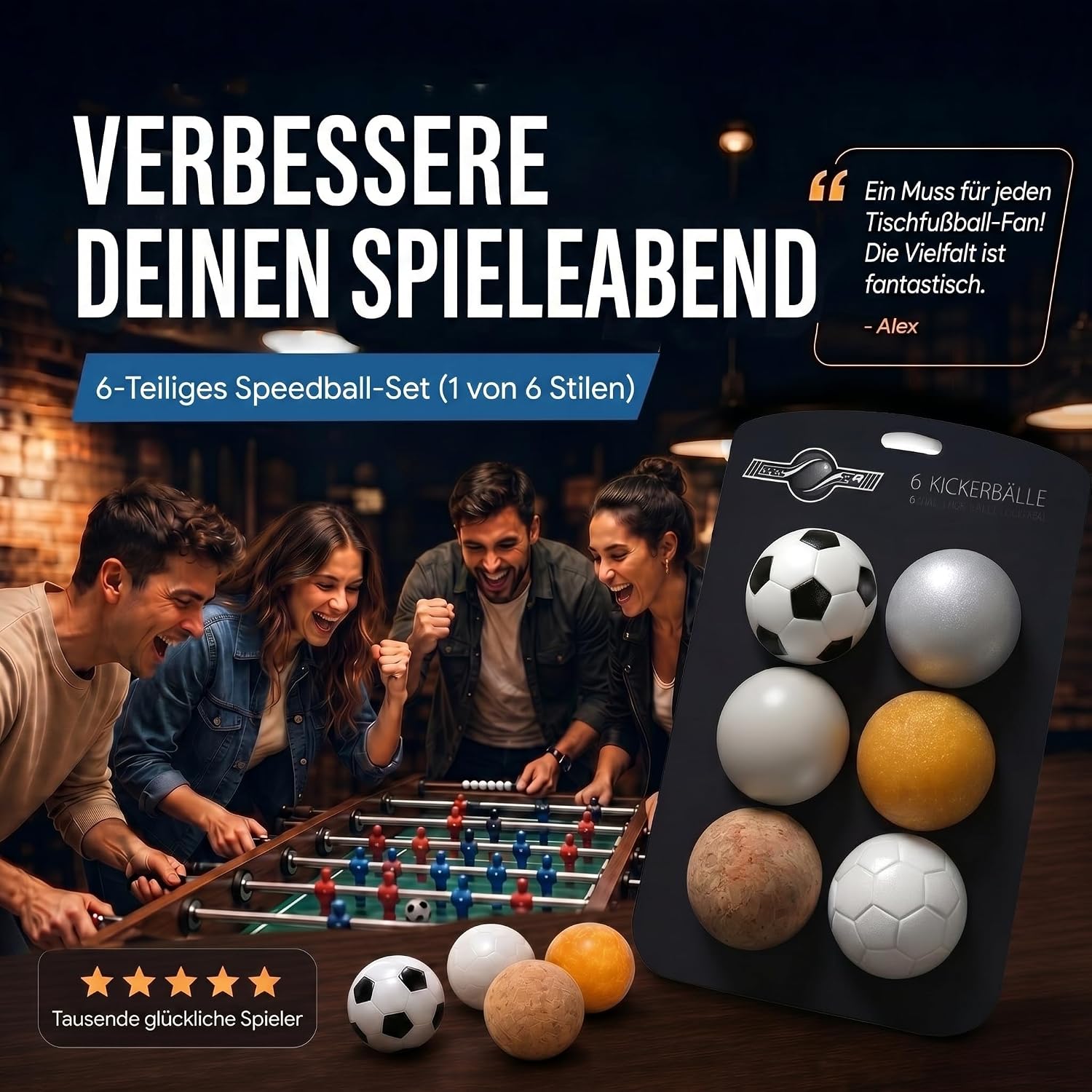 12er Set Profi Kickerbälle - 35mm Tischfußball-Bälle für Kickertische
