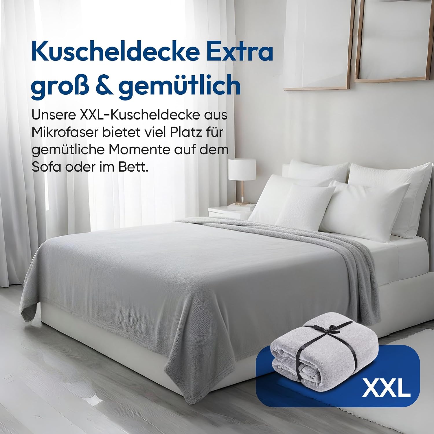 Feluna XXL Kuscheldecke 220x200 cm – Kuschelweiche Wohndecke Grau