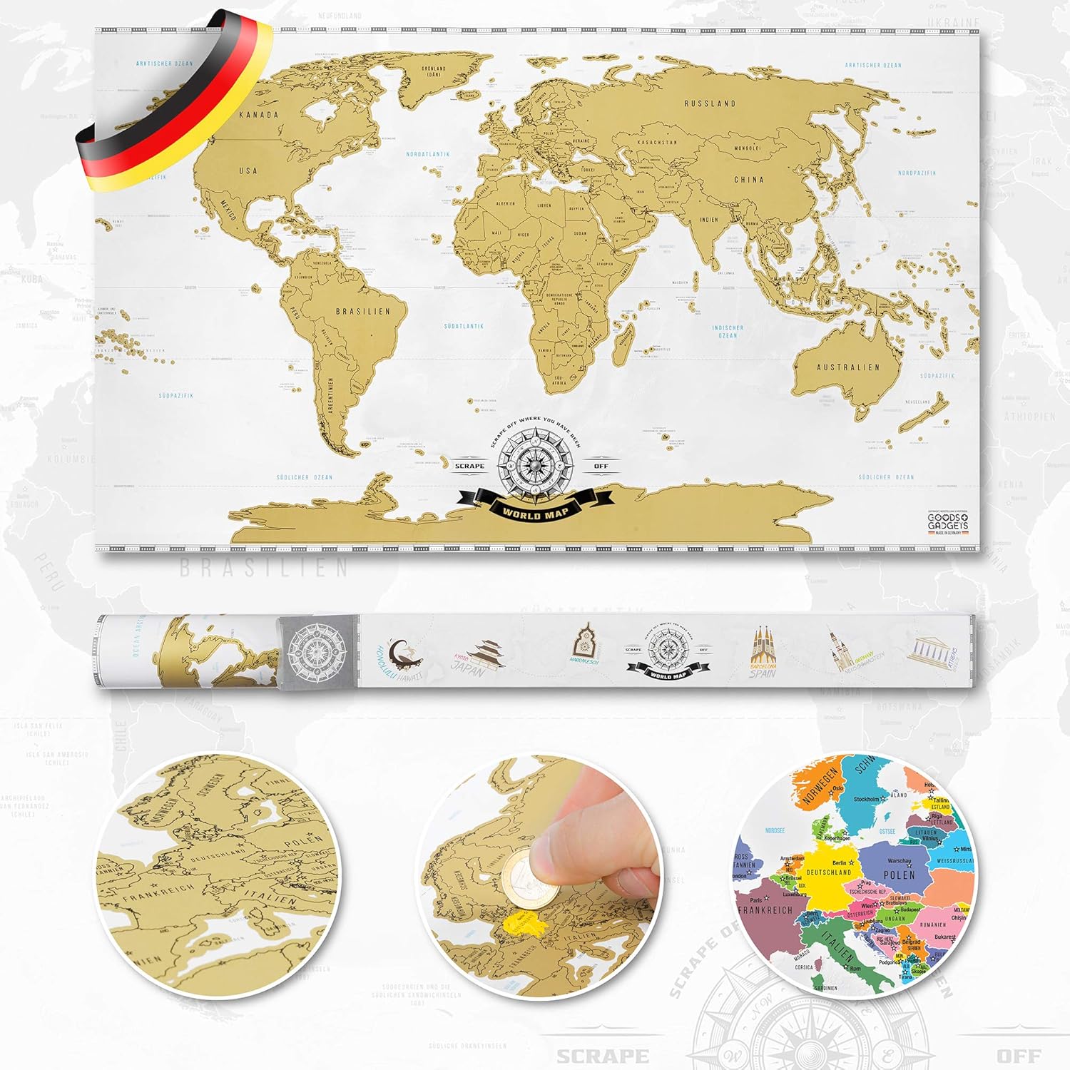 Weltkarte zum Rubbeln XXL - Gold Rubbel-Weltkarte für Reisende
