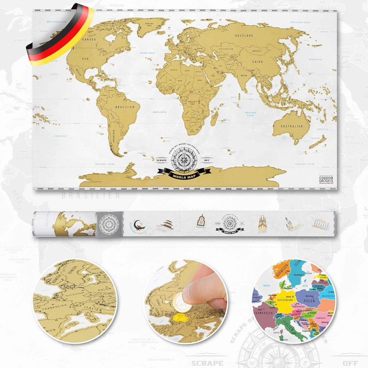 Weltkarte zum Rubbeln XXL - Gold Rubbel-Weltkarte für Reisende
