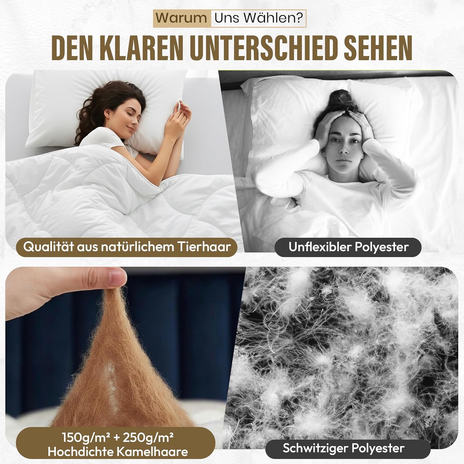 Kamelhaar-Bettdecke 4-Jahreszeiten 135x200cm - Atmungsaktiv