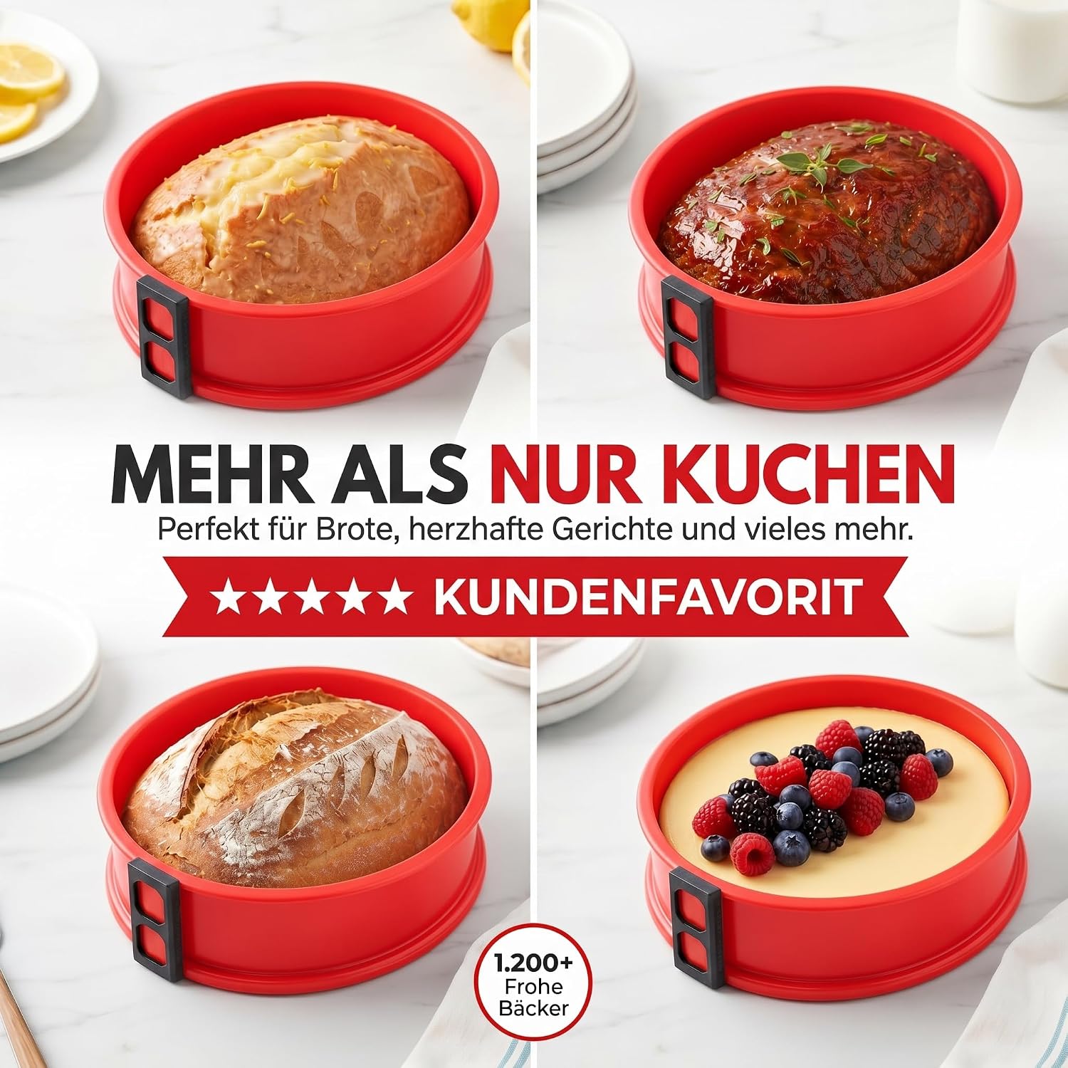 Silikon-Springform 23cm mit Glasboden – Auslaufsicher & Antihaft