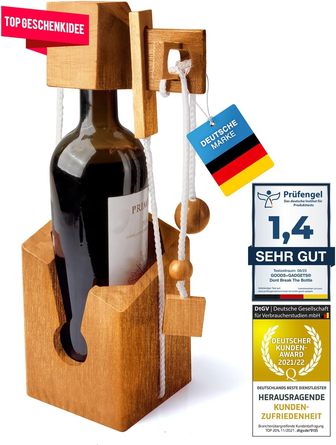 Flaschenpuzzle Holz - Flaschen-Tresor Geduldsspiel Geschenk