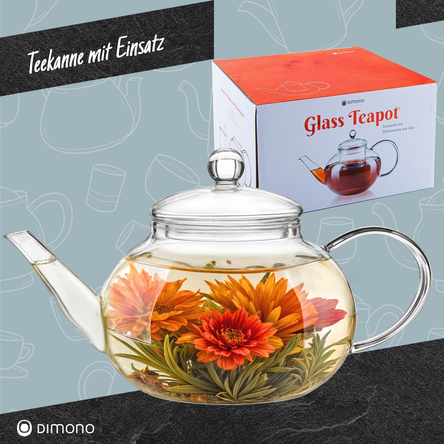 1,5L Teekanne aus Borosilikatglas - Teezubereiter mit Glasfilter