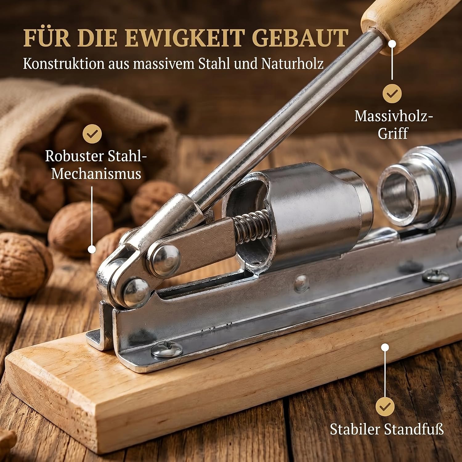 Retro Nussknacker aus Edelstahl mit Hebel-Funktion - Verstellbar