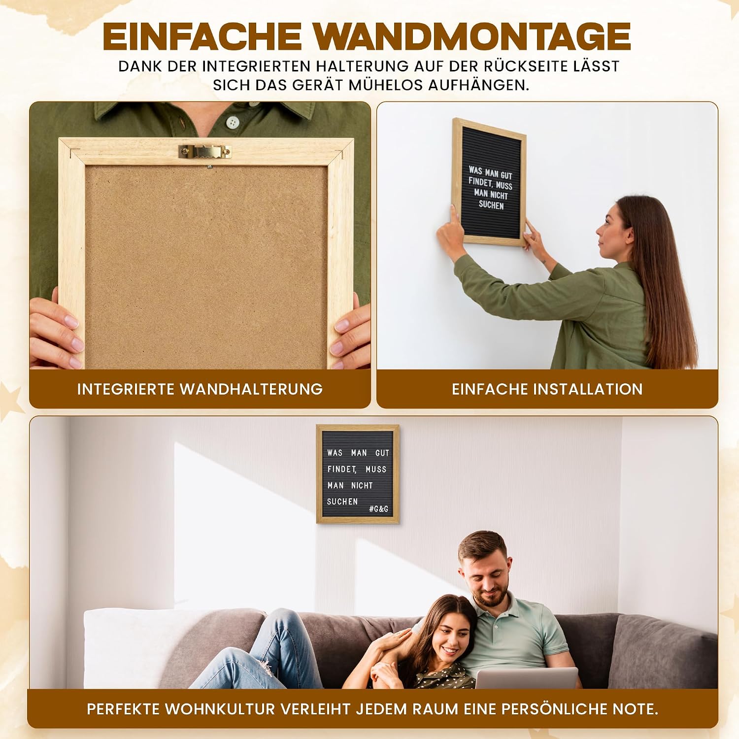 Buchstabentafel Holz-Rahmen - Letter-Board mit 161 Buchstaben