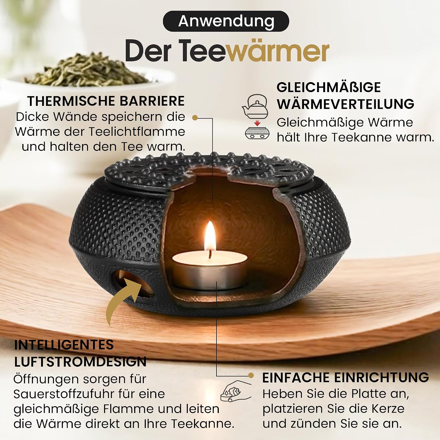 Teewärmer aus Gusseisen - Traditionelles Stövchen für Teekannen