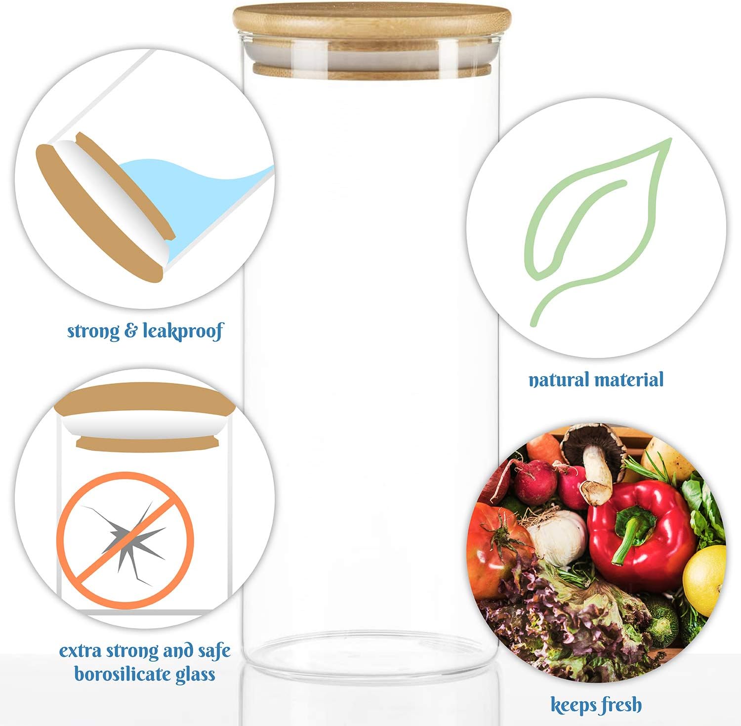 Dimono Vorratsglas aus Borosilikatglas mit Bambus-Deckel (0,5L)