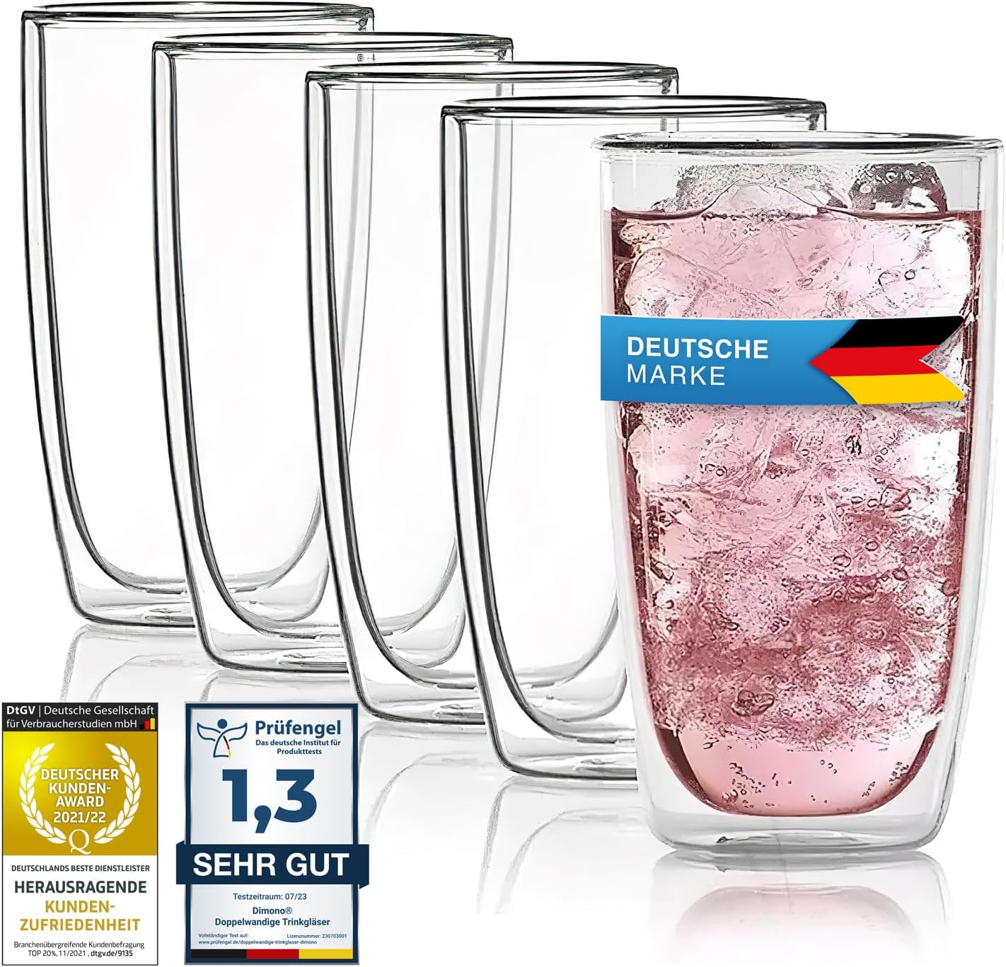 Dimono Thermo-Longdrinkglas 450ml - Doppelwandiges Isolierglas