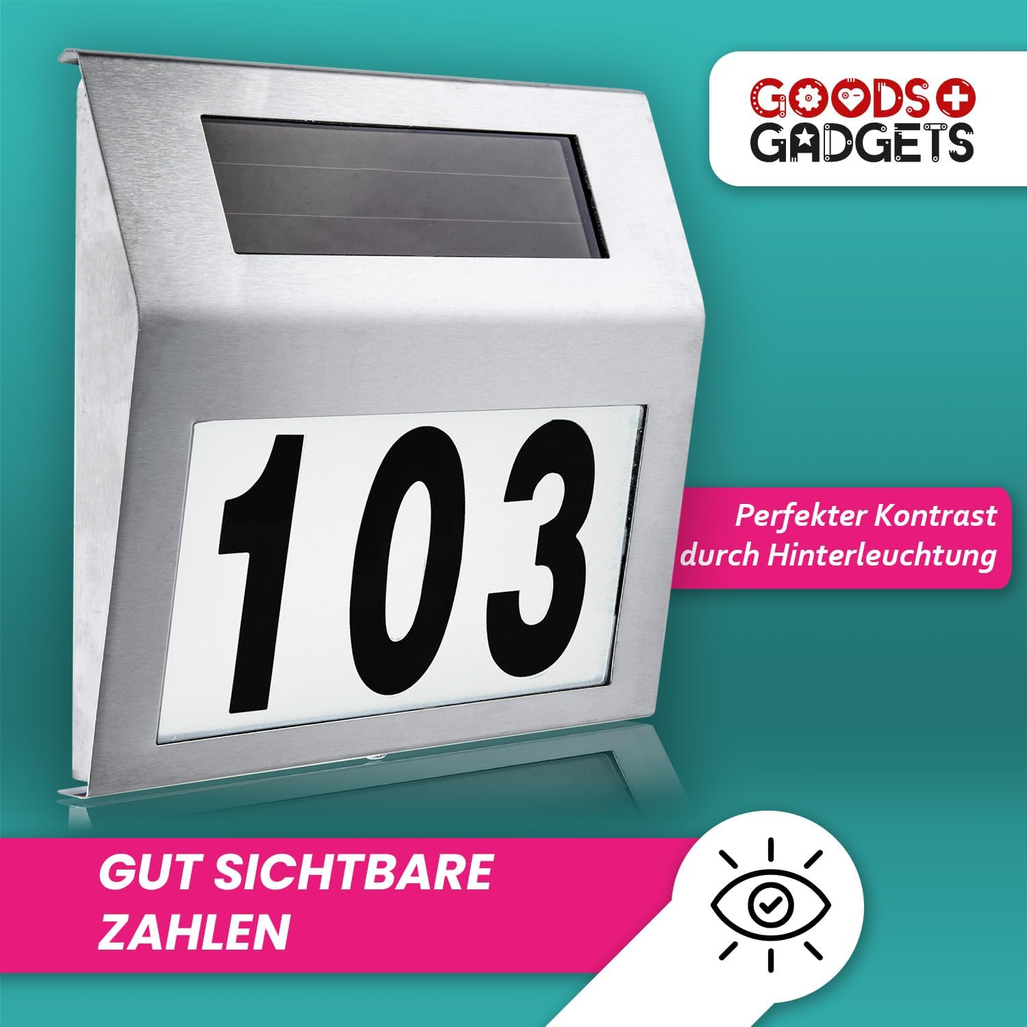 Solar Hausnummer LED Edelstahl mit Dämmerungssensor & IP44 Schutz