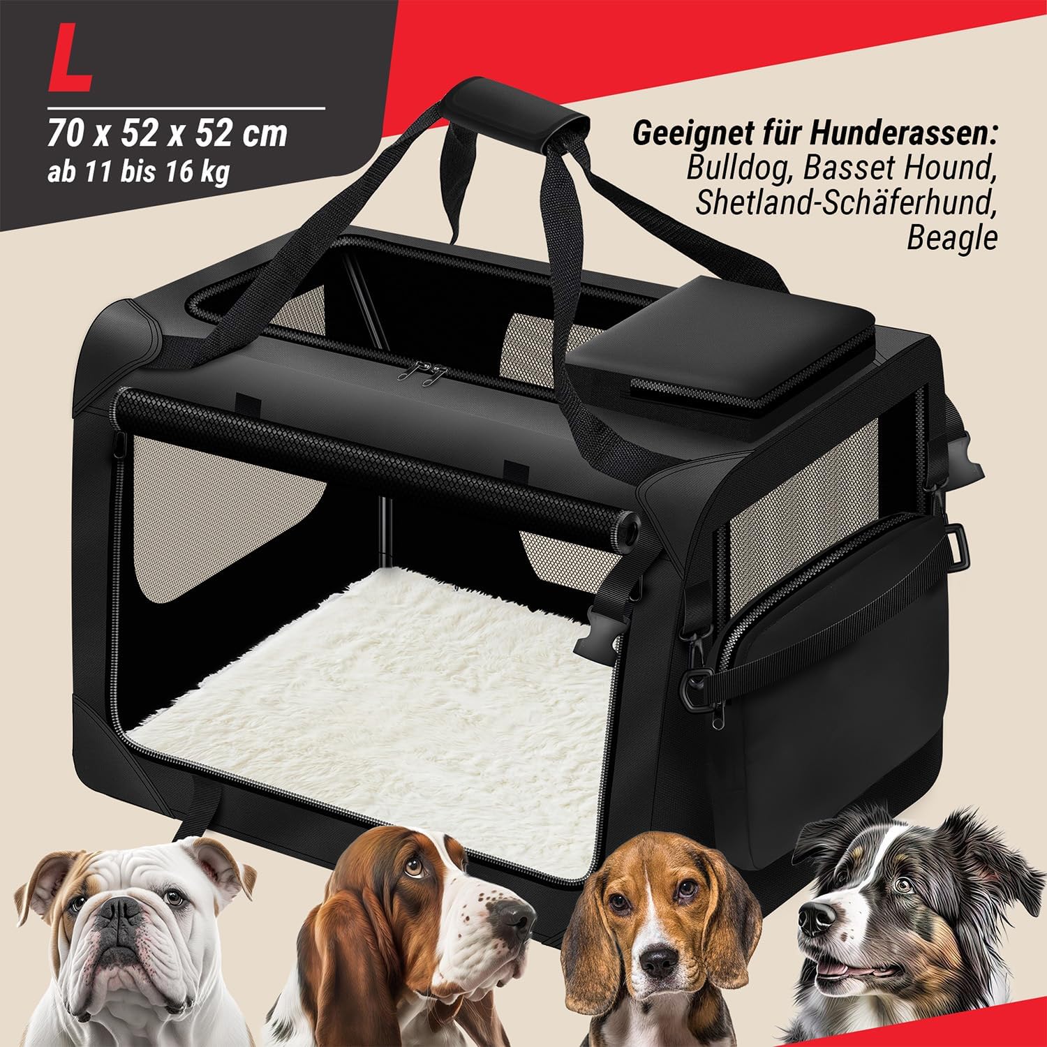 Faltbare Hundetransportbox Gr. L - Stabile Hundebox fürs Auto