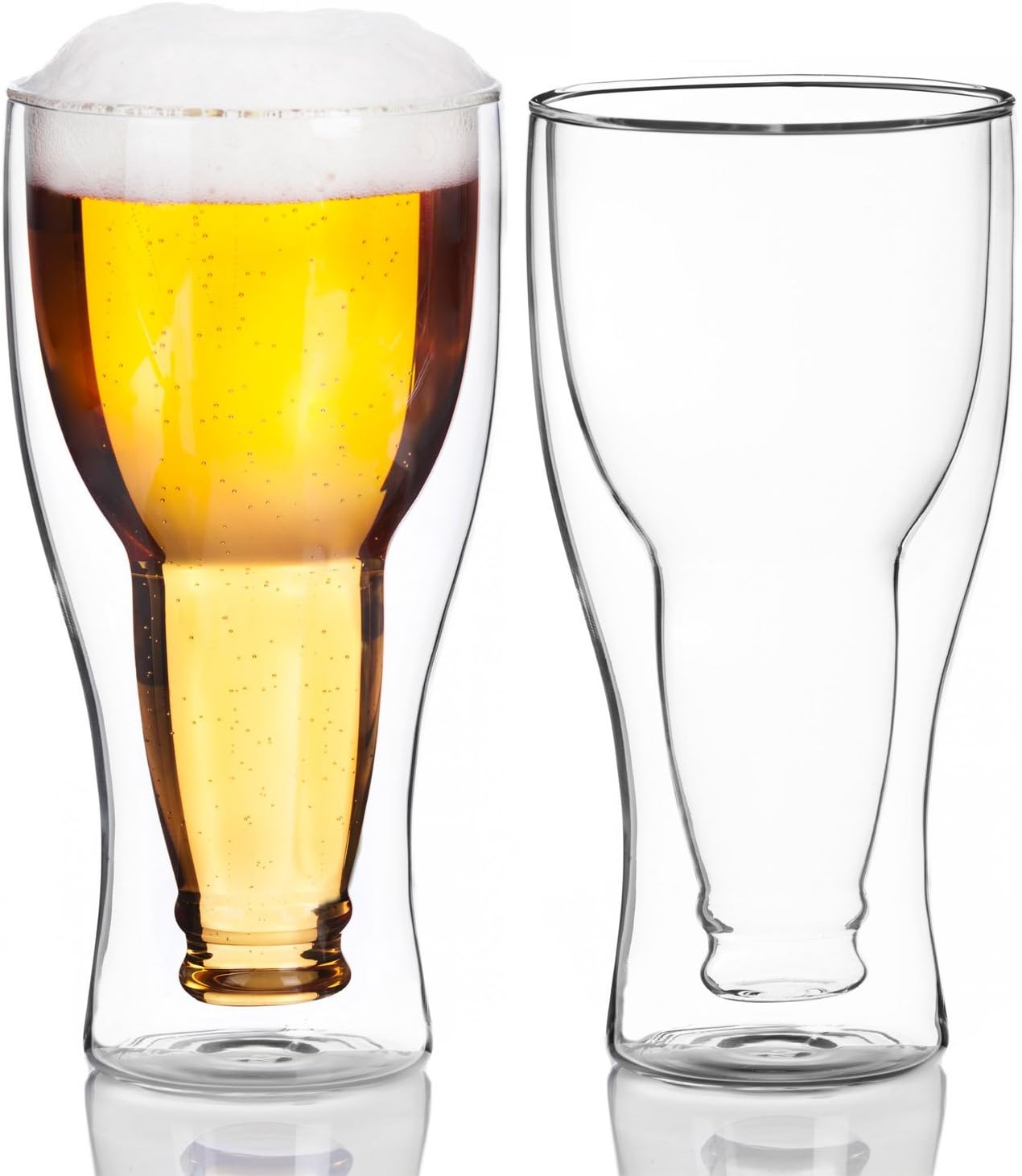 2er Set Doppelwandige Biergläser - Bierflaschen-Design Thermoglas
