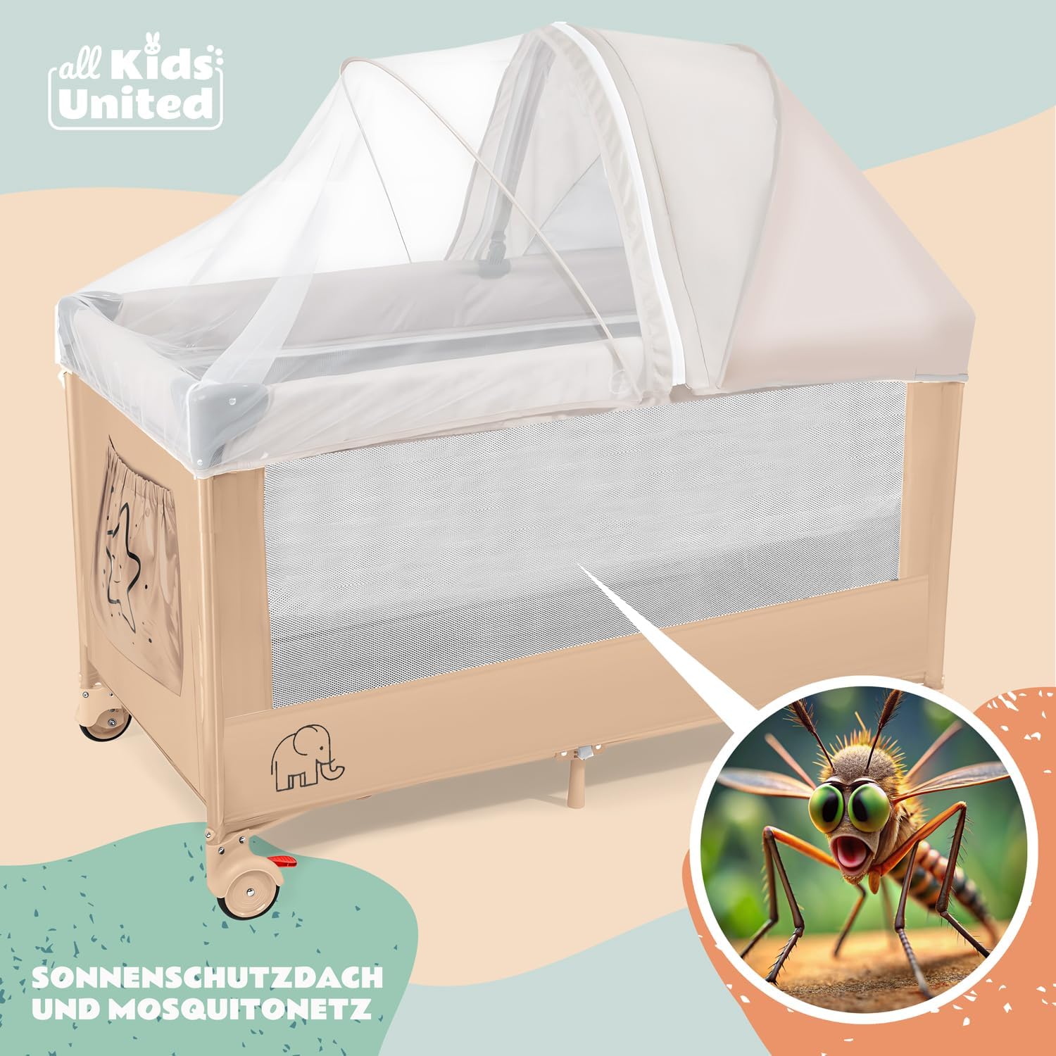 Baby Reisebett mit Wickelauflage & Mobile - Faltbar & Kompakt