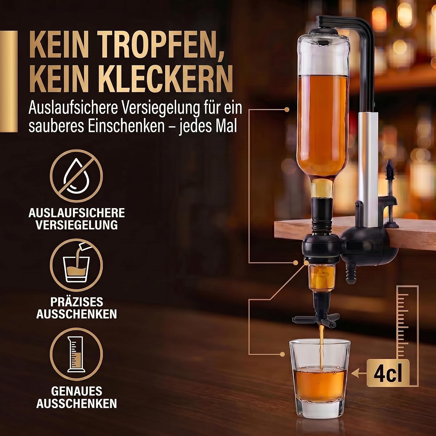 Bar-Butler Spirituosenspender 4cl – Stabile 1-fach Flaschenhalterung
