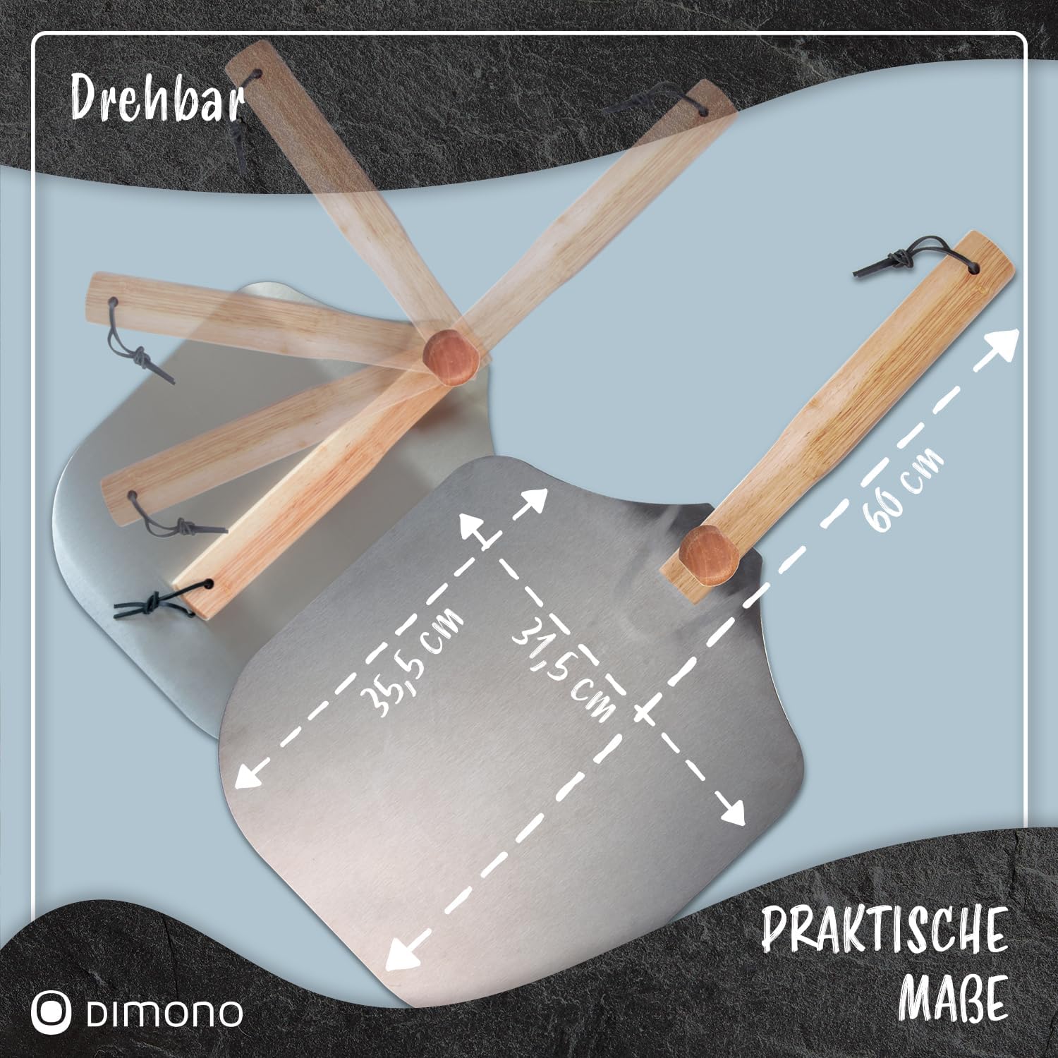 Klappbare Pizzaschaufel mit Holzgriff & Aluminium-Schaufel