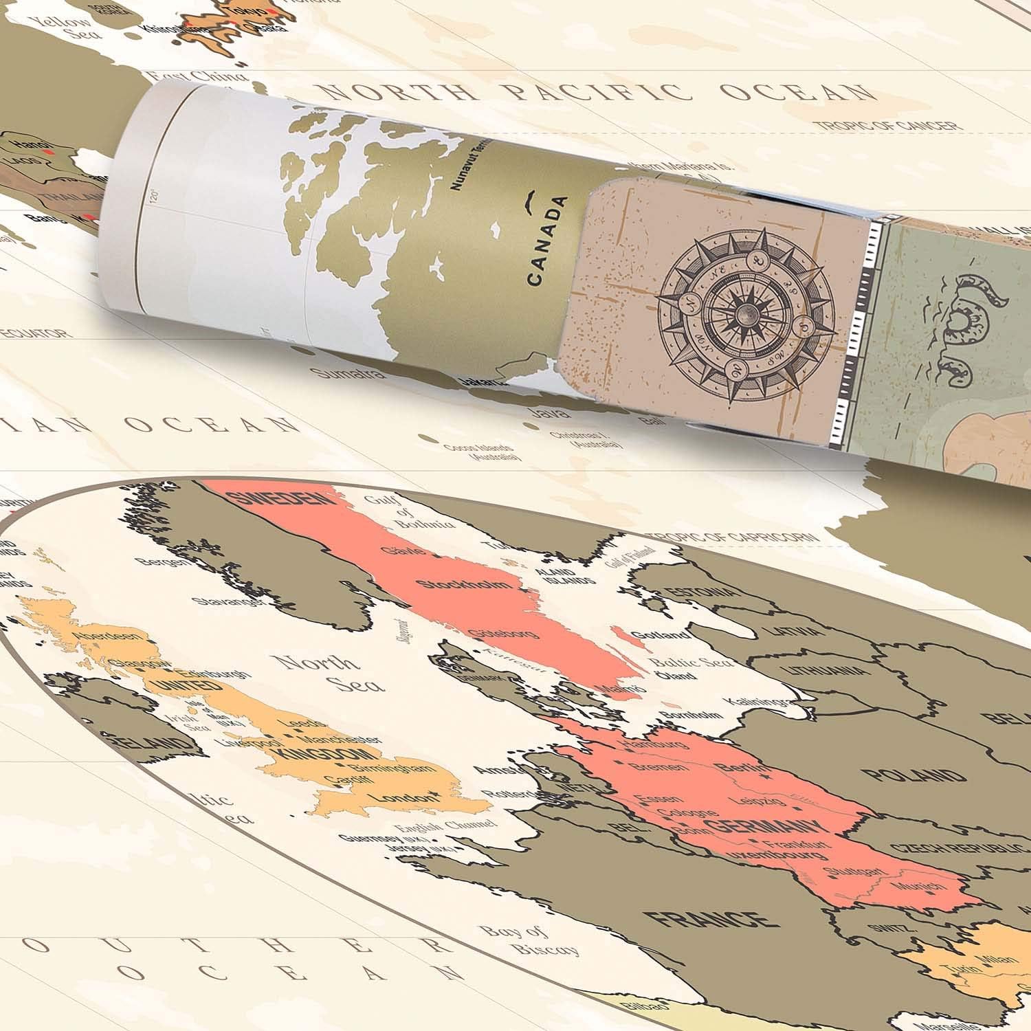 Weltkarte zum Rubbeln im Antik-Stil – Scratch-Off World Map