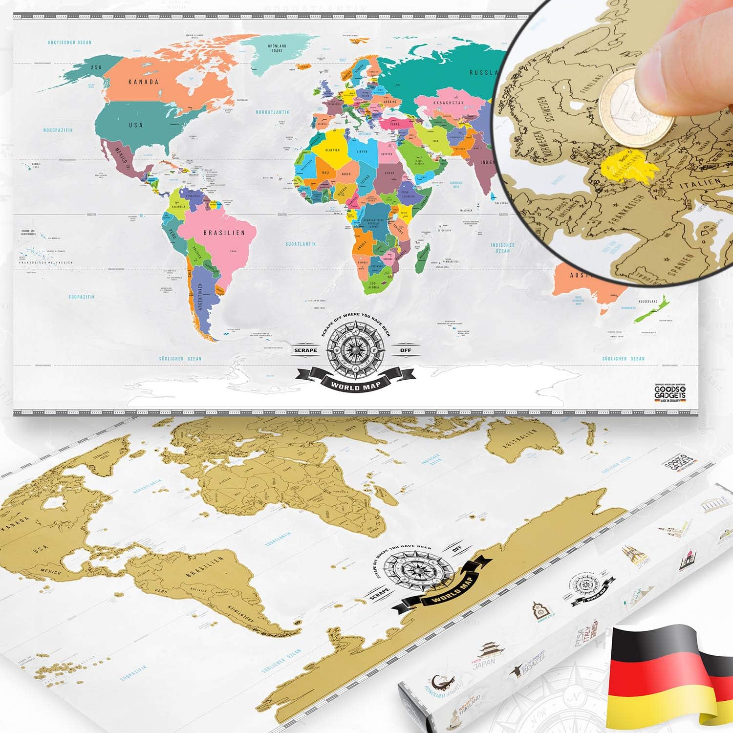 Weltkarte zum Rubbeln XXL - Gold Rubbel-Weltkarte für Reisende