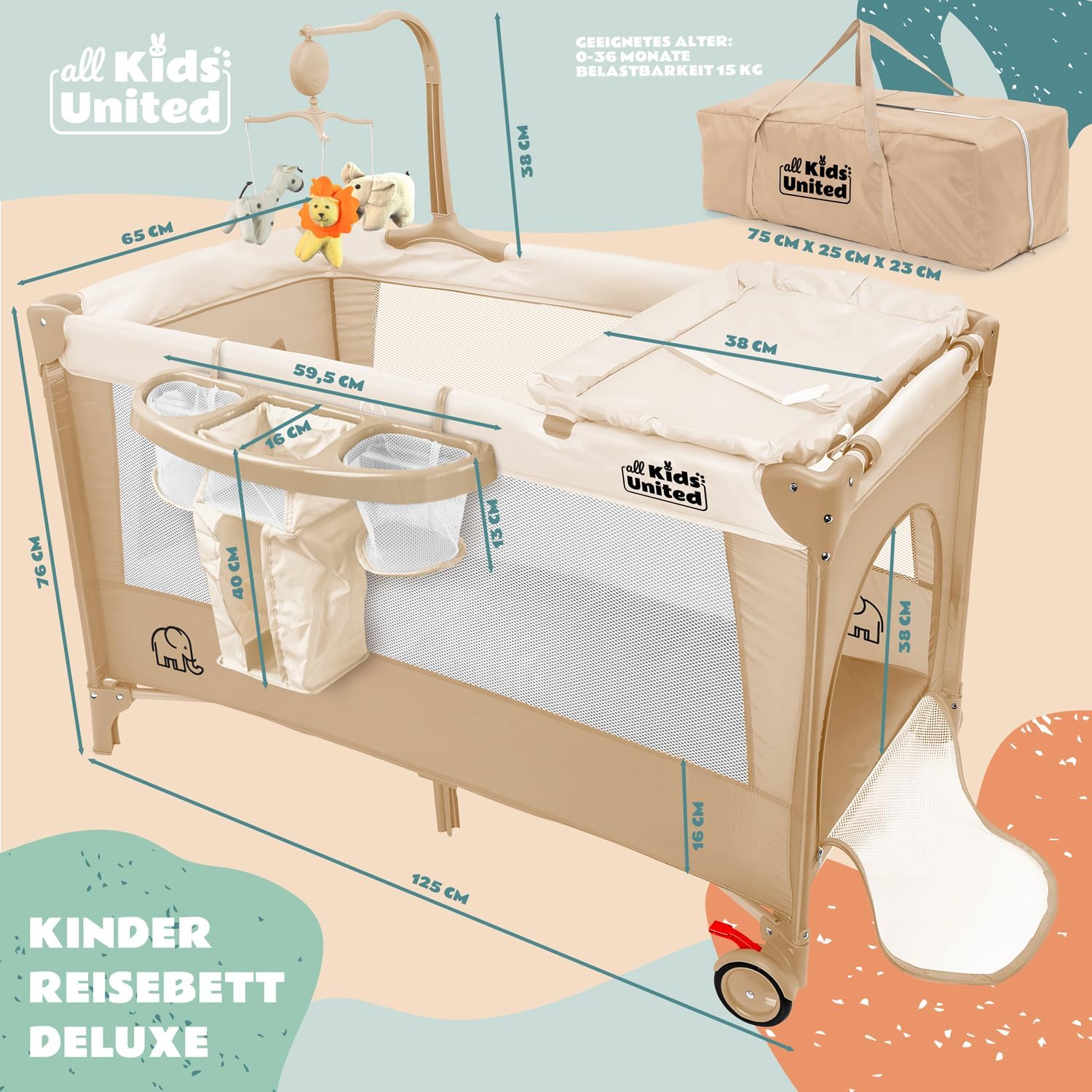 Baby Reisebett mit Wickelauflage & Mobile - Faltbar & Kompakt