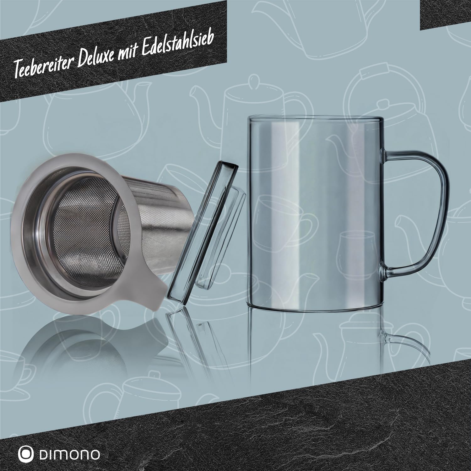 Teebereiter Deluxe - Teeglas mit Glasfilter und Deckel, 470 ml