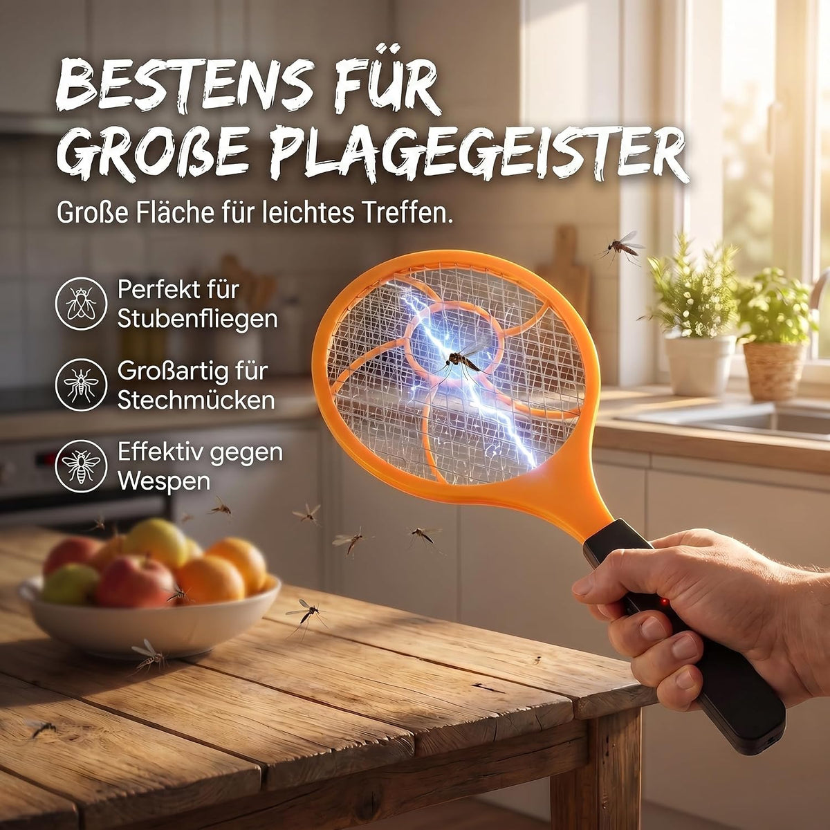 Elektrische Fliegenklatsche 3er Set - Insektenvernichter für Zuhause