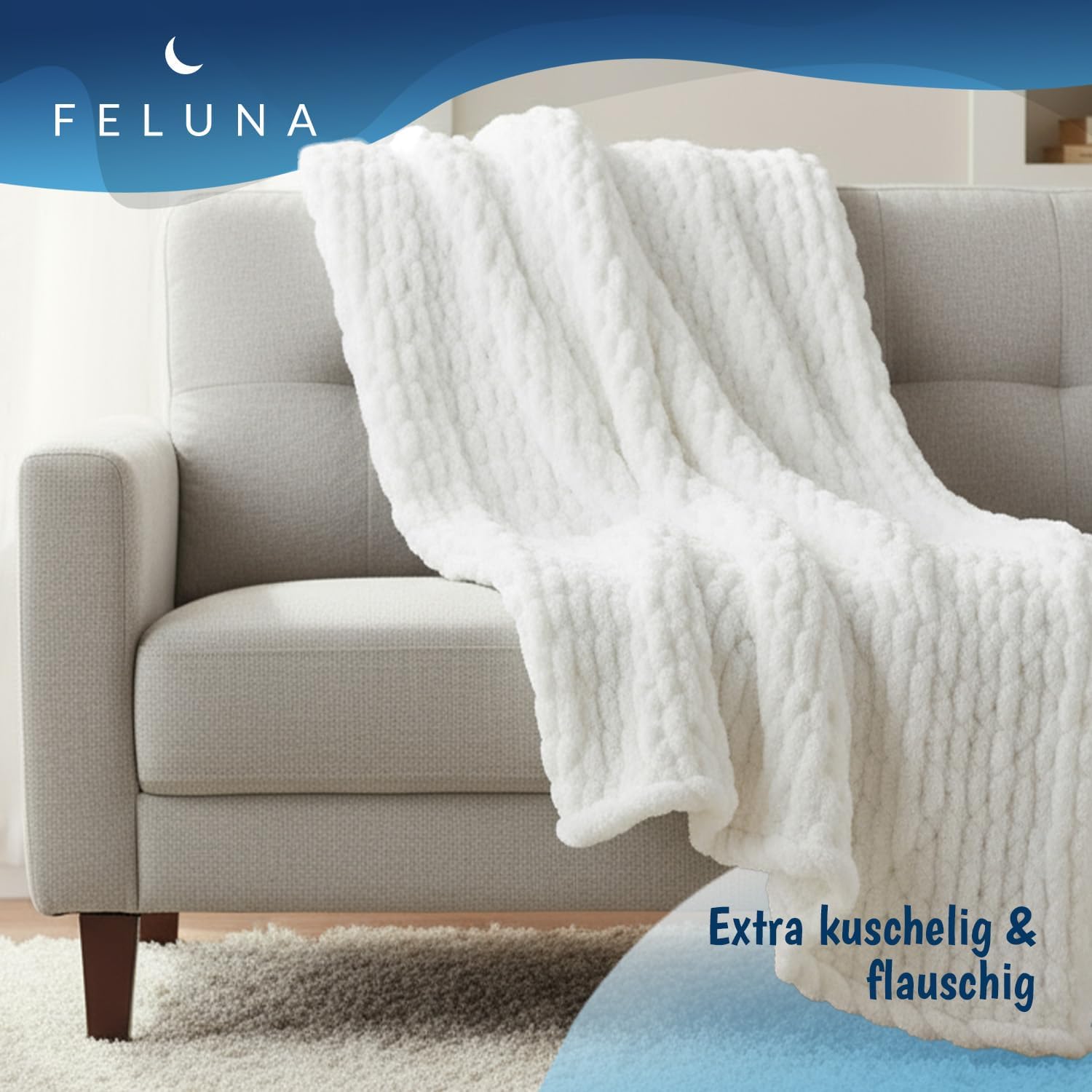 Feluna Grob gestrickte Kuscheldecke – Flauschige Wohndecke XXL