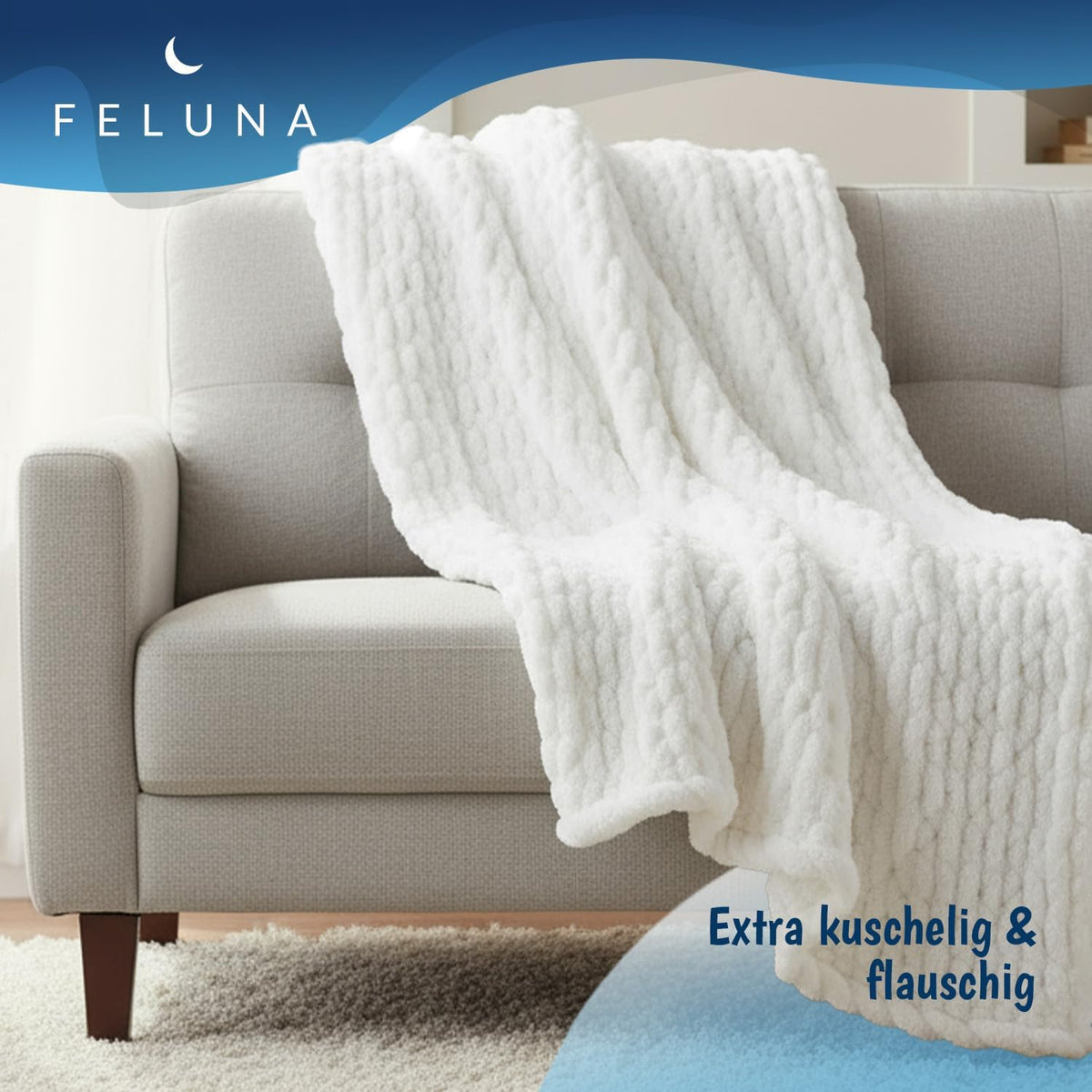 Feluna Grob gestrickte Kuscheldecke – Flauschige Wohndecke XXL