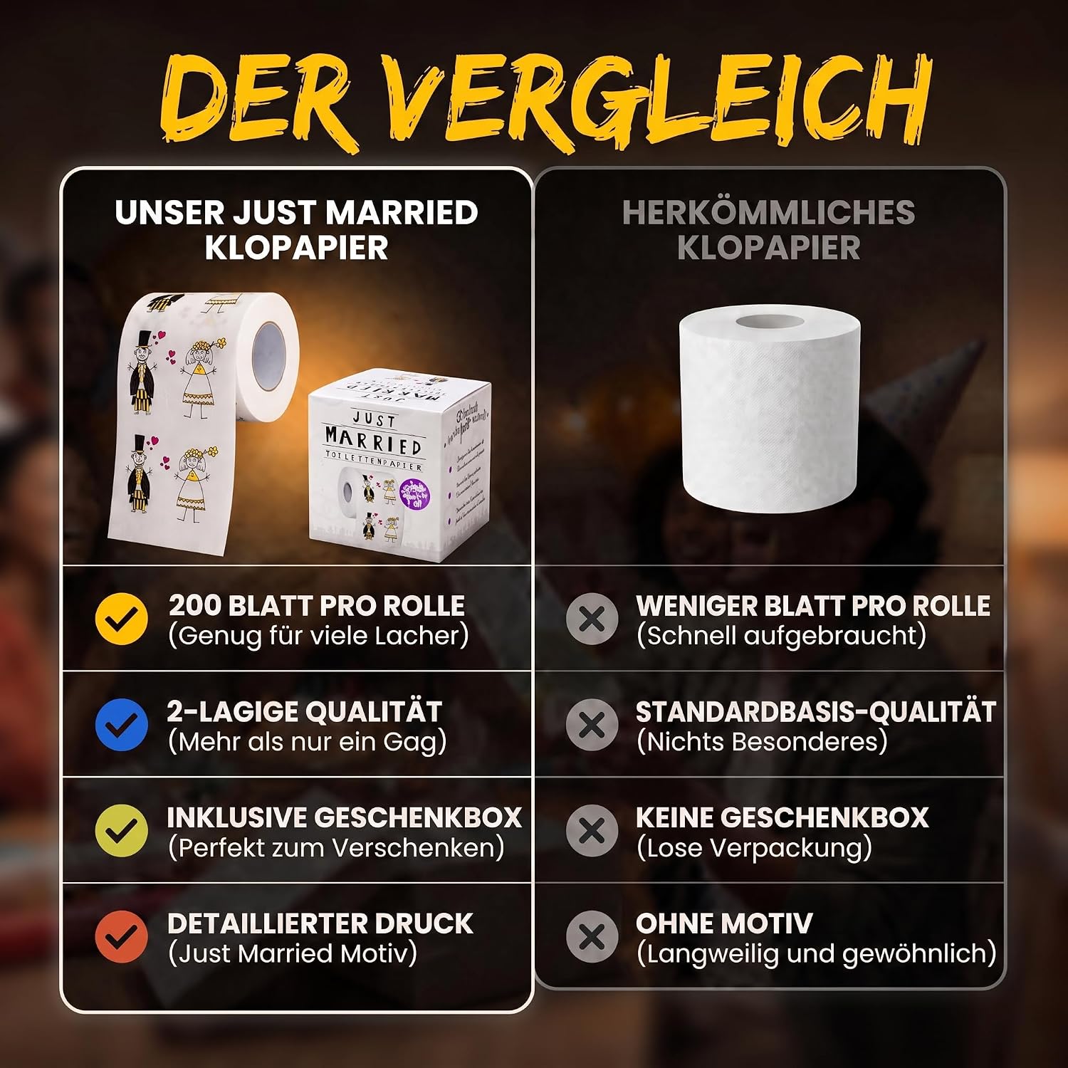 Just Married Toilettenpapier - Lustiges Hochzeitsgeschenk