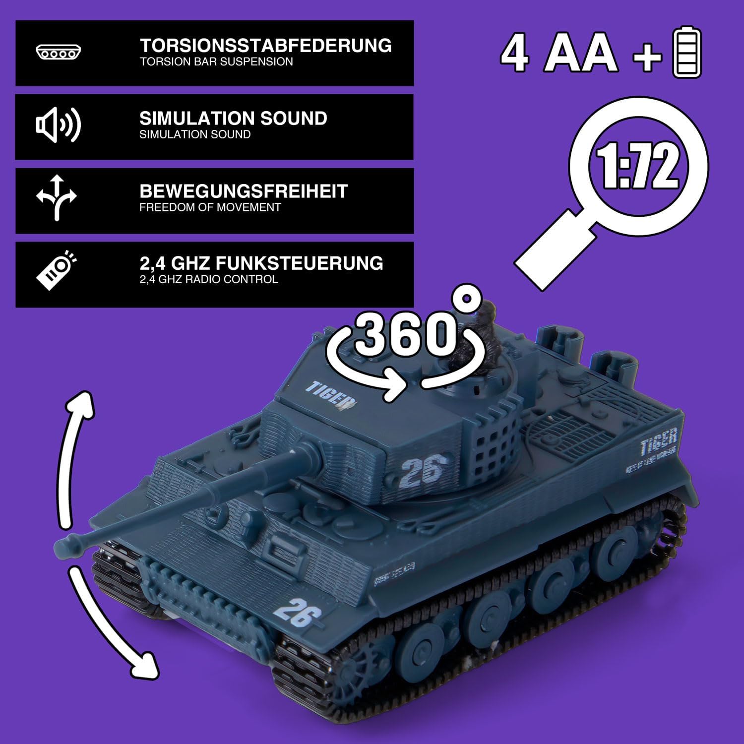 RC Mini-Panzer Tiger I - Ferngesteuertes Modell mit Schussfunktion