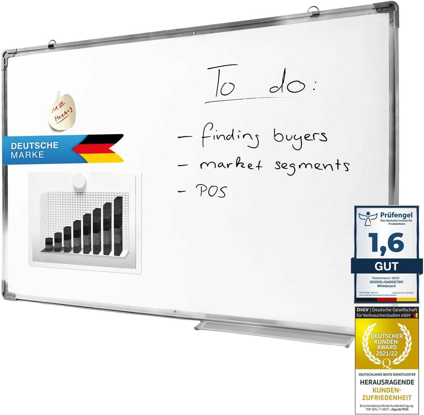 Magnetisches Whiteboard 90x60 cm mit Alurahmen & Ablage
