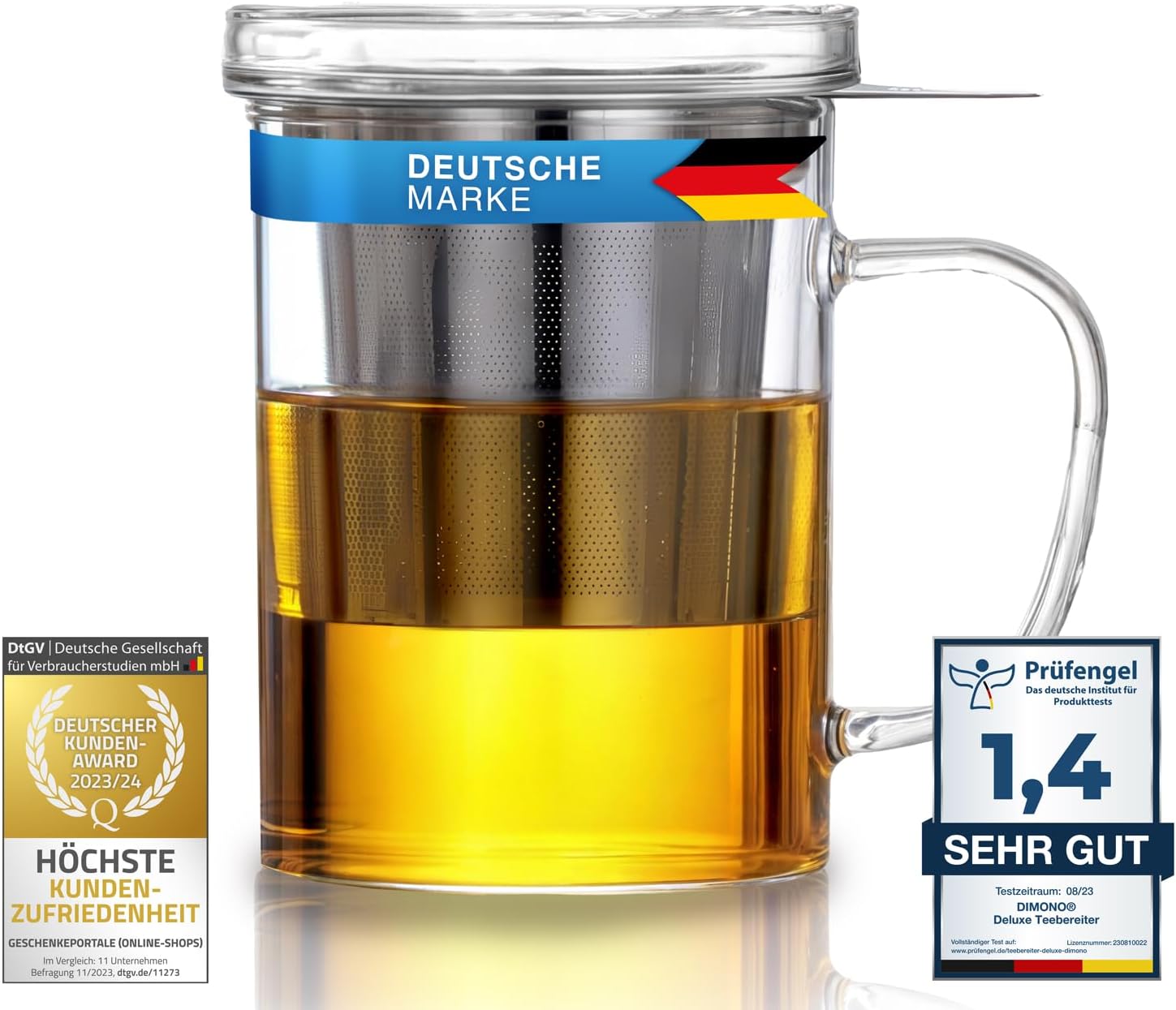 Teebereiter Deluxe - Teeglas mit Glasfilter und Deckel, 470 ml