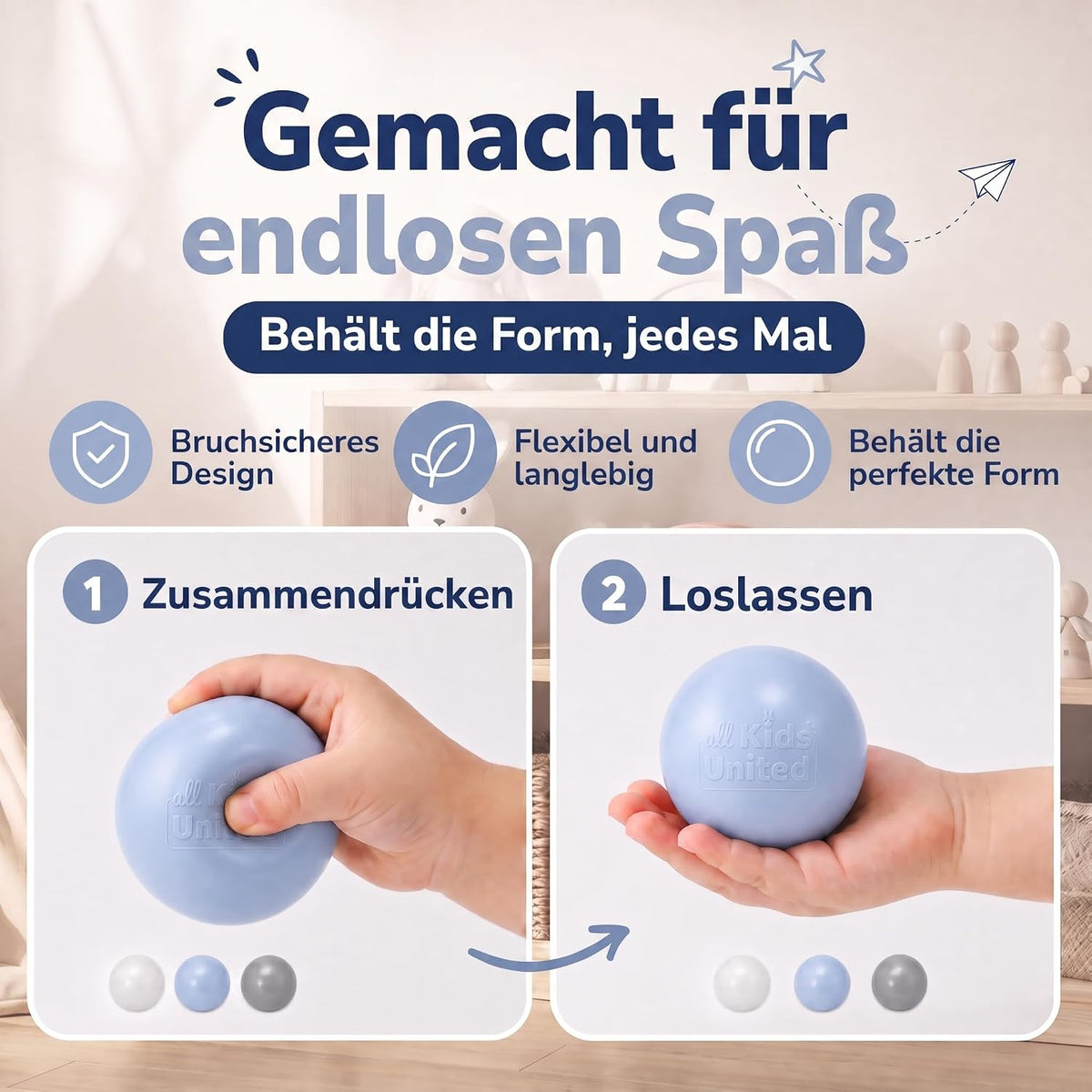 Bällebad-Bälle Grau/Weiß/Blau #Farbe_Grau/Weiß/Blau