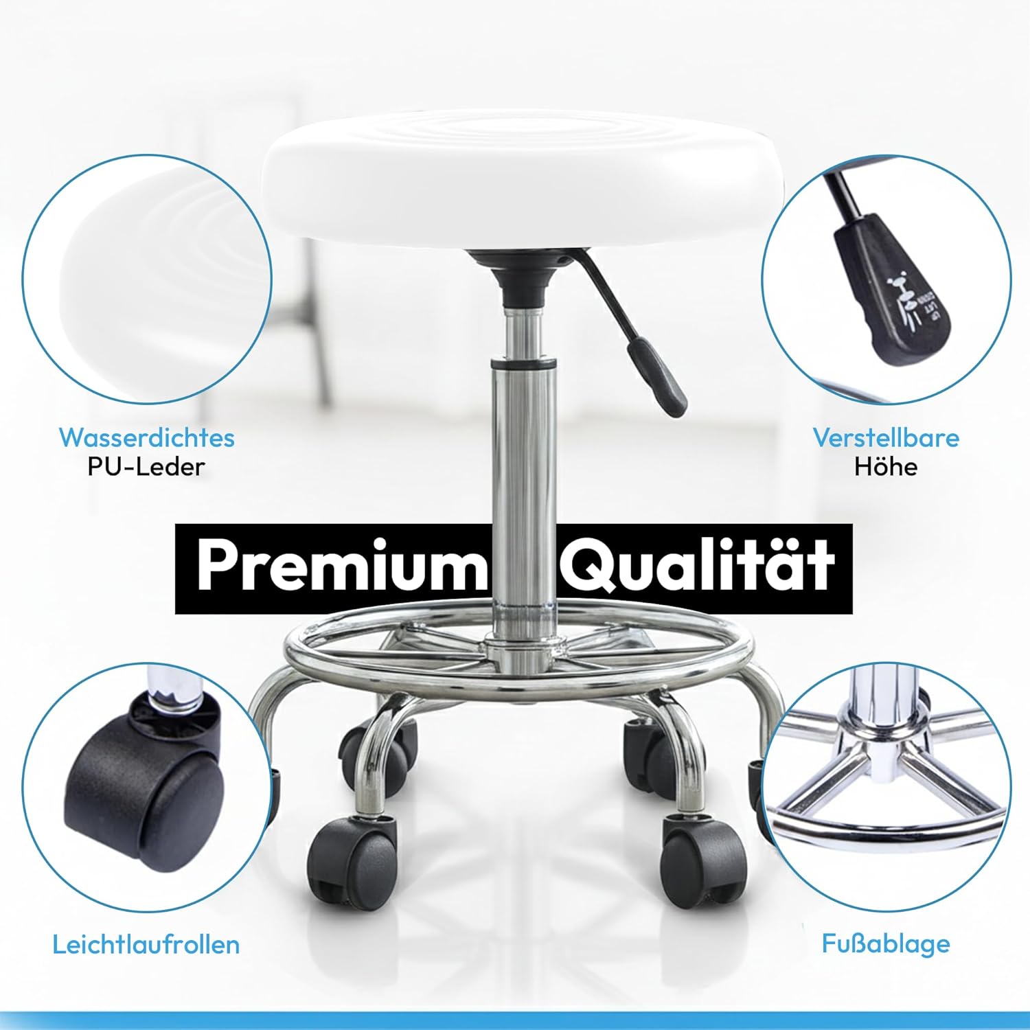 Ergonomischer Rollhocker - Drehbarer Arbeitshocker für Büro & Praxis