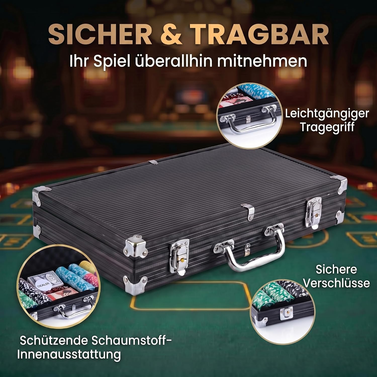 Profi Pokerset mit 500 Chips & Alu-Koffer – Casino-Feeling für Zuhause