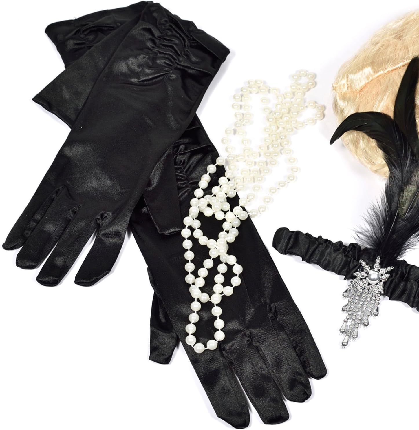 Elegante Charleston-Handschuhe 55 cm - Lange 1920er Satin-Handschuhe