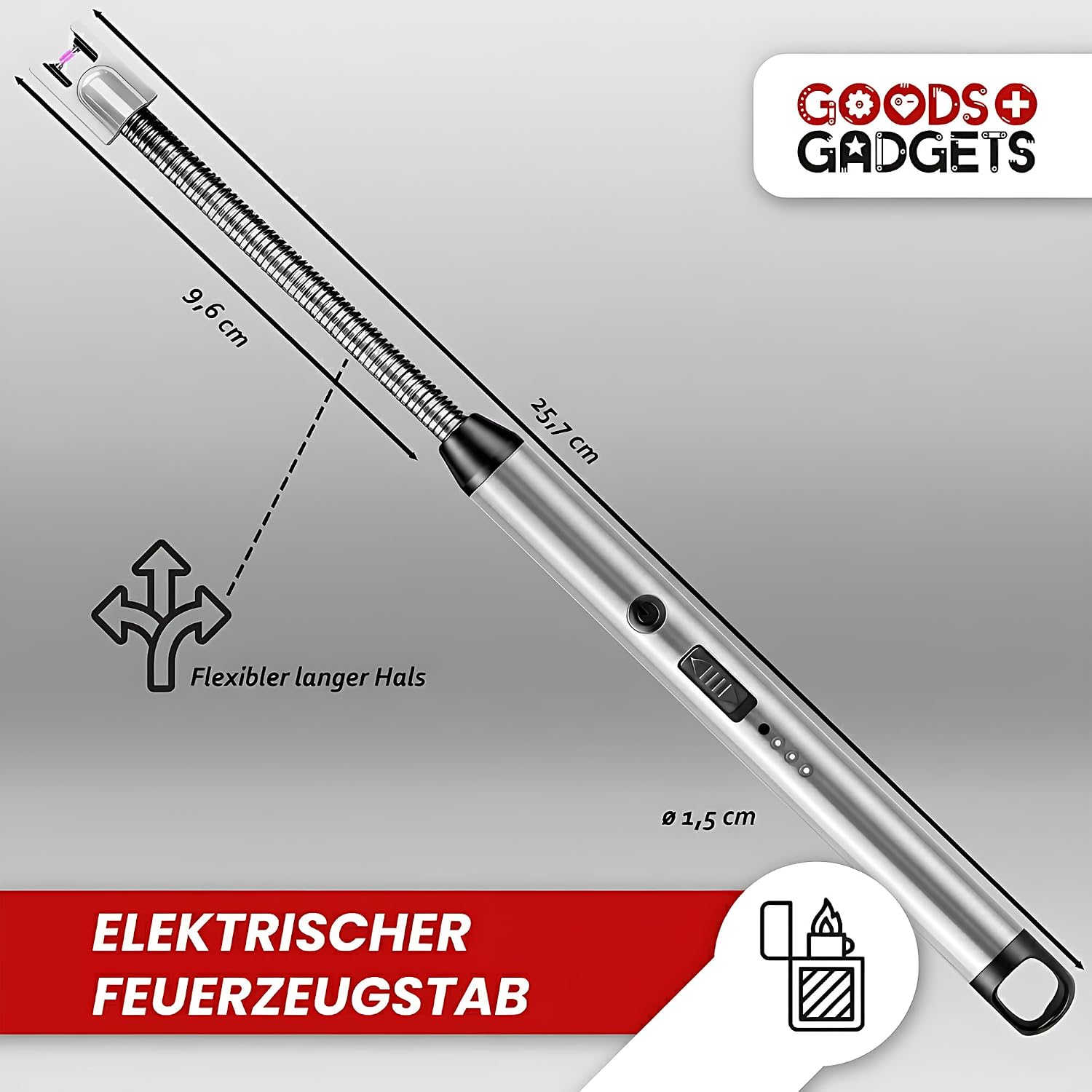 Elektrisches Stabfeuerzeug 360° USB-aufladbar Windfestes Lichtbogen