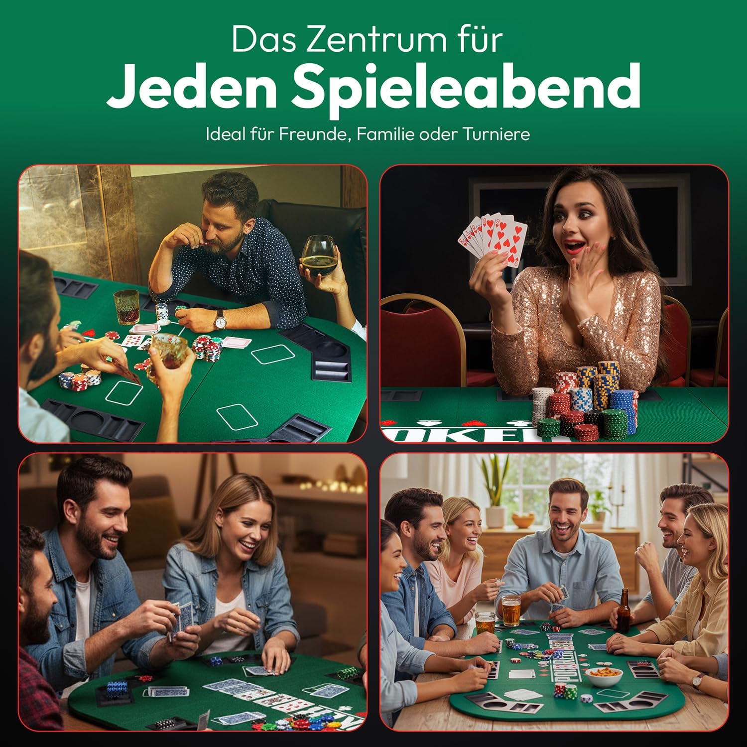 Klappbare Pokerauflage 160x80cm für 8 Spieler mit Getränkehaltern