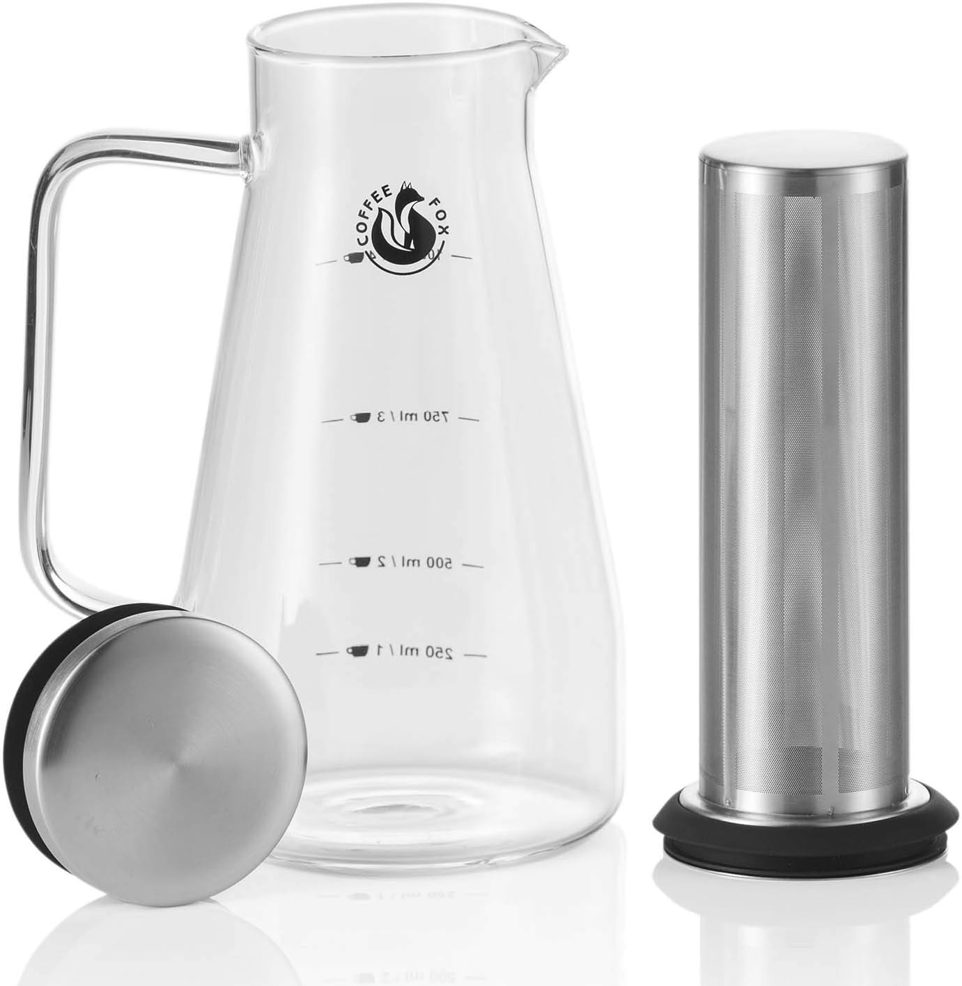 Cold Brew Kaffeebereiter - Glas-Karaffe mit Edelstahl-Filter 1300ml