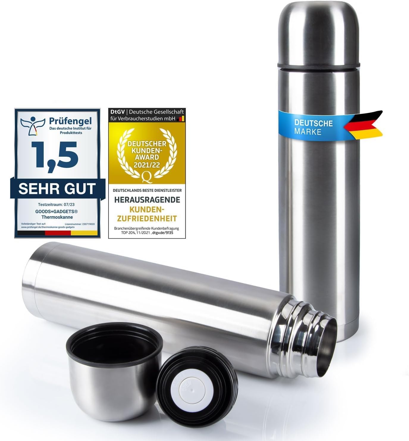 Edelstahl Thermoskanne 1L - Auslaufsichere Isolierflasche 12h heiß
