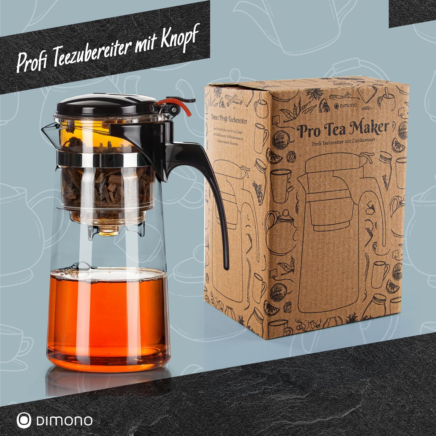 Dimono Teamaker mit Knopf - Teezubereiter aus Glas 450 ml