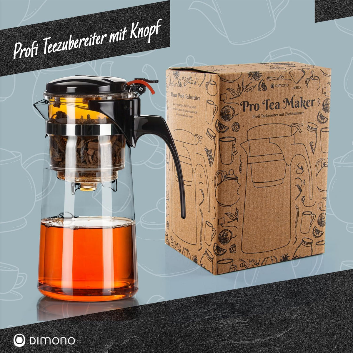 Dimono Teamaker mit Knopf - Teezubereiter aus Glas 450 ml