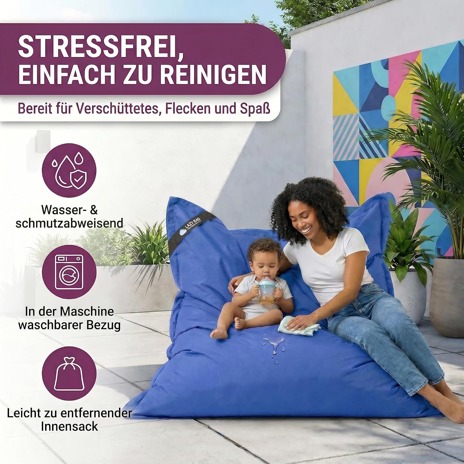 LazyBag Outdoor Sitzsack Junior – Wasserfestes Sitzkissen für Kinder